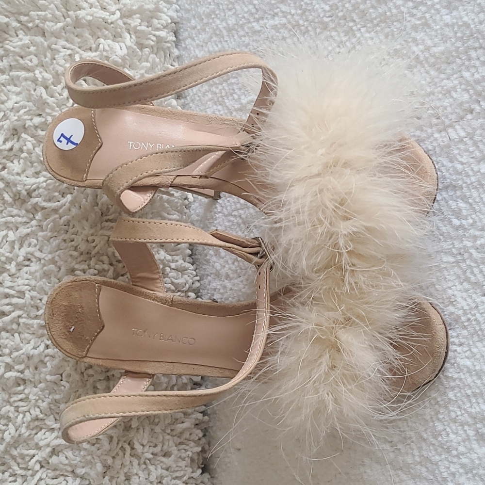 Tony Bianco Cream Feather Heels
